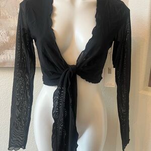 Good American Black Sheer Blouse size medium M tie front NEW new with tags NWT
